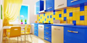 Шторы желтого цвета в интерьере кухни